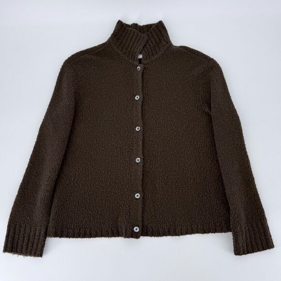 Cozy Chocolate Brown Textured Cardigan Minimalist Soft Knit Neutral Aesthetic - Picture 4 of 12